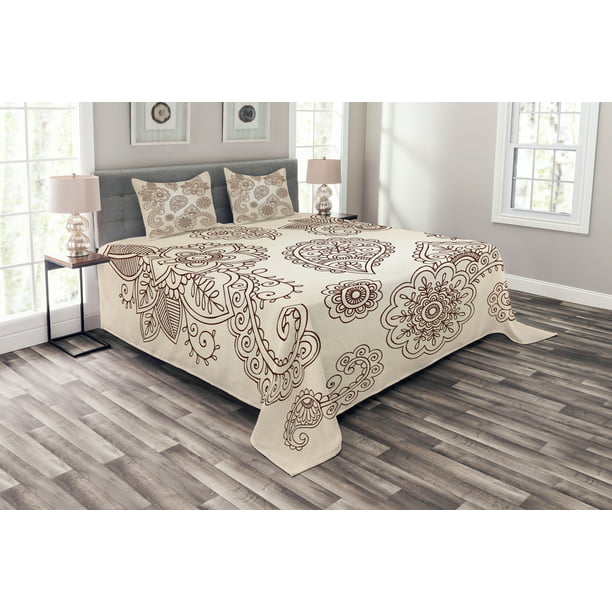 Ethnic Monochorme Pattern Print Details about   Henna Quilted Bedspread & Pillow Shams Set